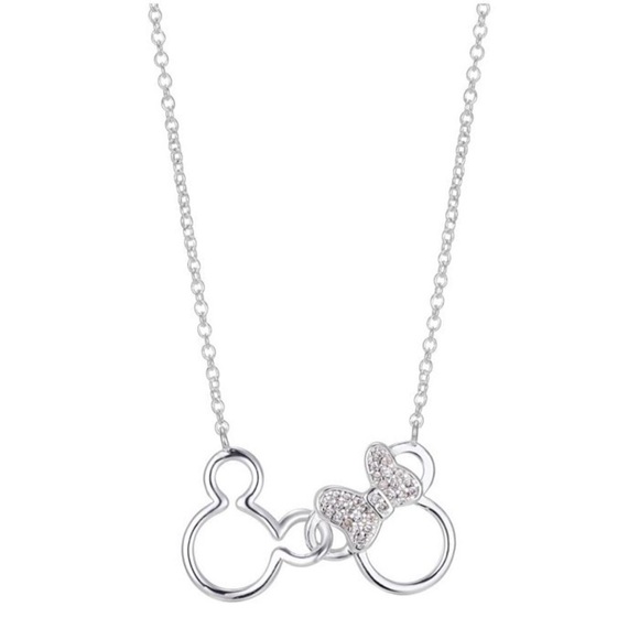 NWT NIB DISNEY MICKEY & MINNIE MOUSE CRYSTAL AND FINE SILVER PENDANT/NECKLACE - Picture 1 of 7